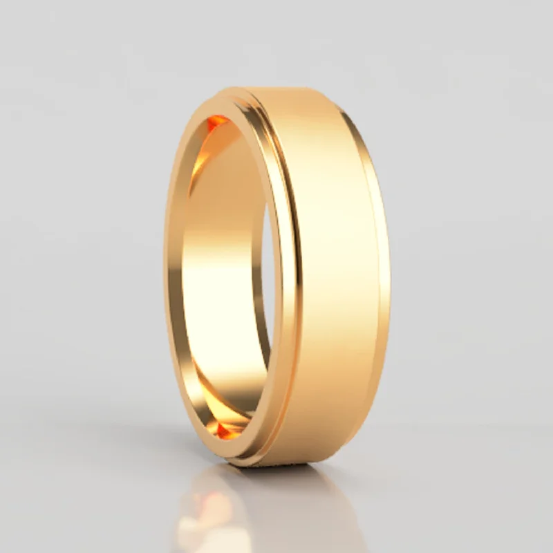 Gold-plated rings for women-Satin 10k Gold Wedding Band with Stepped Edges