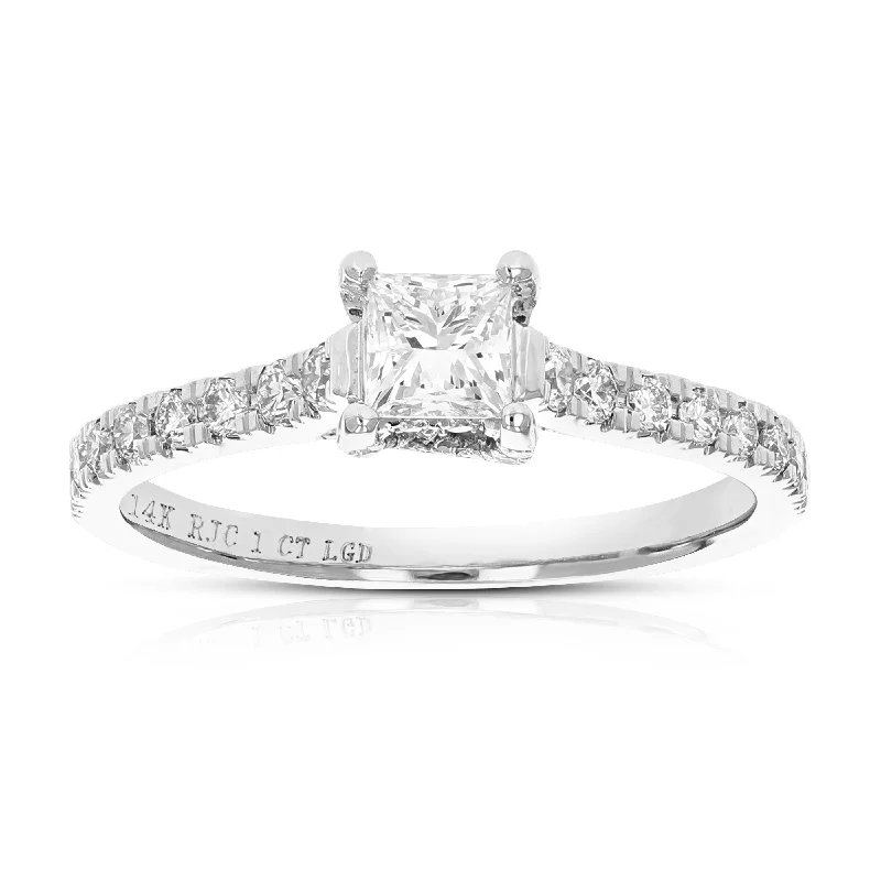 Vintage engagement rings with filigree-1 cttw Wedding Engagement Ring for Women, Round Lab Grown Diamond Ring in 14K White Gold, Prong Setting