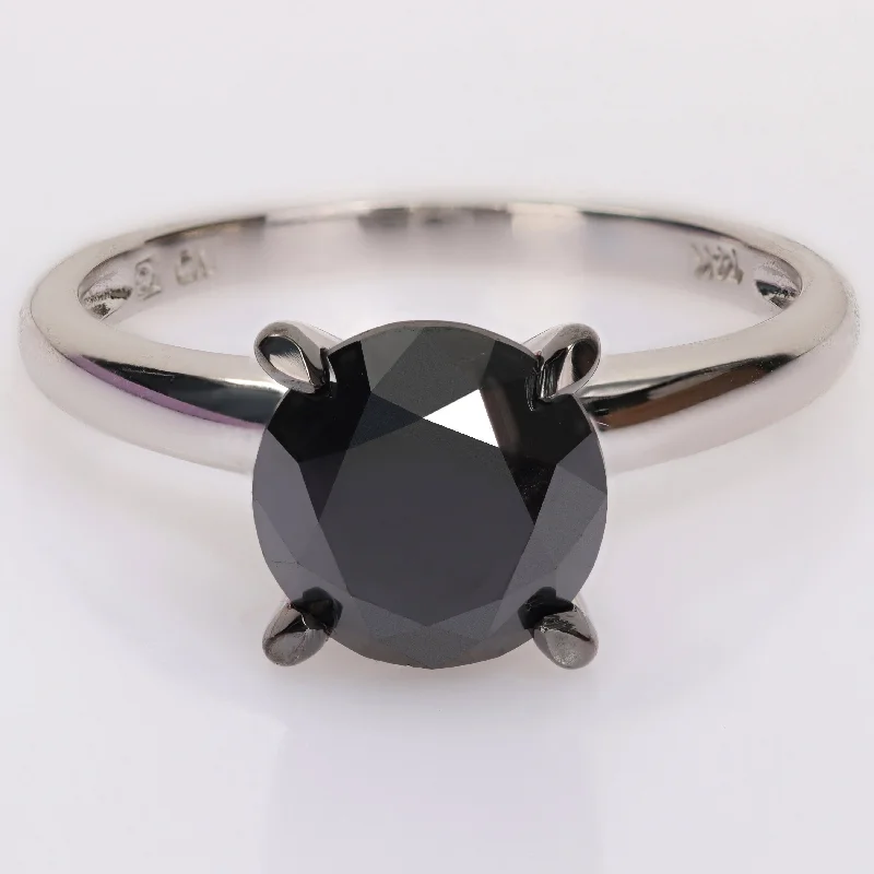 Gold engagement rings for women-Miadora 3ct TDW Black Diamond Solitaire Engagement Ring in 14k White Gold