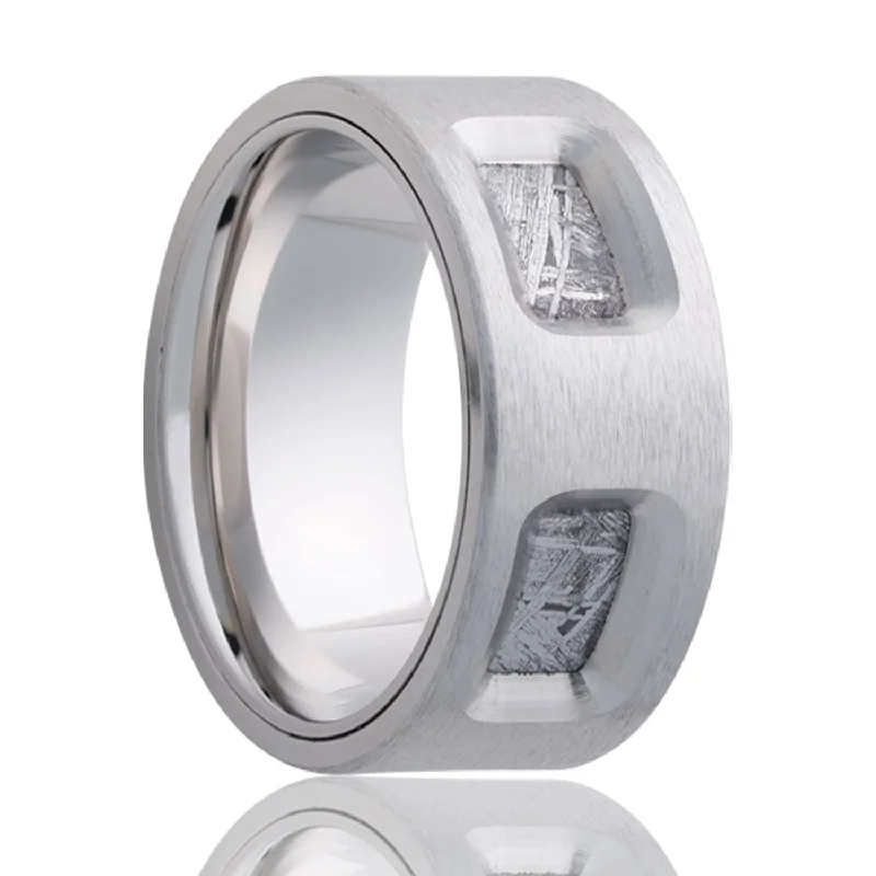 Unique custom rings for ladies-Cobalt Wedding Band with Meteorite Inlays