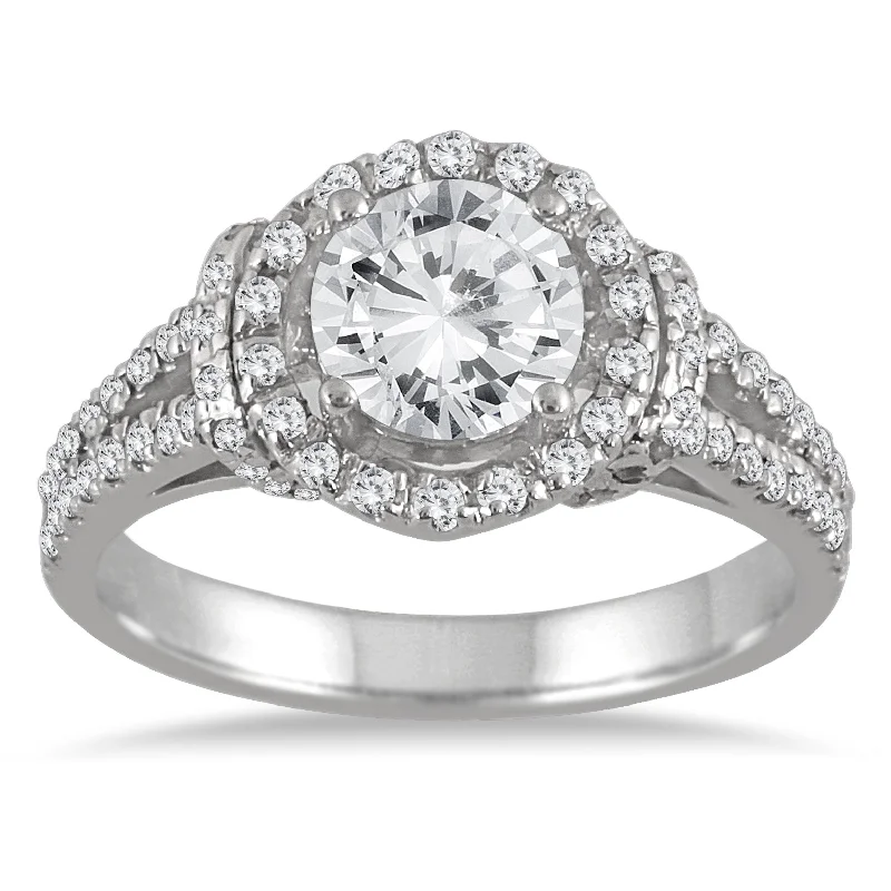 Engagement rings with cushion cut diamonds-Ags Certified 1 1/2 Carat Diamond Split Shank Engagement Ring In 14K White Gold