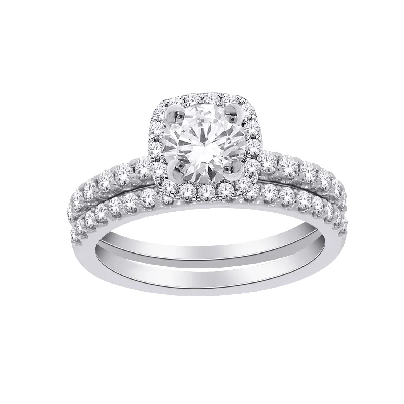 Simple and elegant engagement rings-14kt White Gold 2.70cttw Lab Created Round Halo Engagement Ring Set