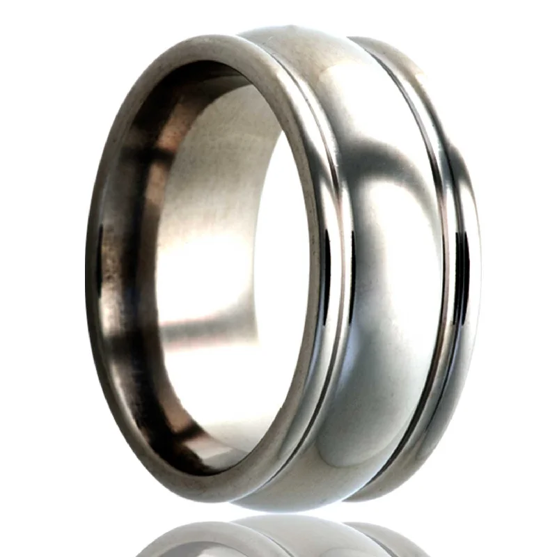 Women’s rings with matching necklaces-Titanium Wedding Band with Raised Center