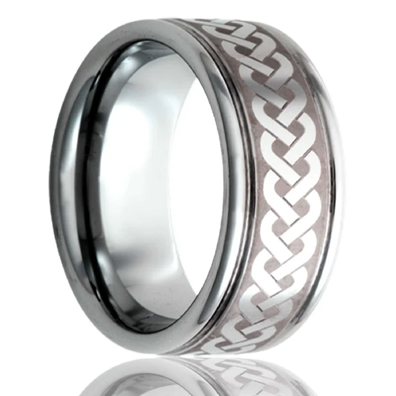 Elegant platinum rings for women-Sailor's Celtic Knot Grooved Titanium Wedding Band