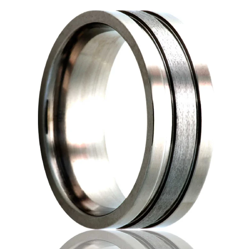 Beautiful heart-shaped rings for women-Satin Finish Grooved Titanium Wedding Band