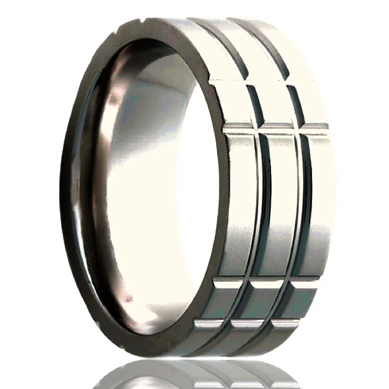 Personalized birthstone rings for women-Intersecting Grooves Titanium Wedding Band