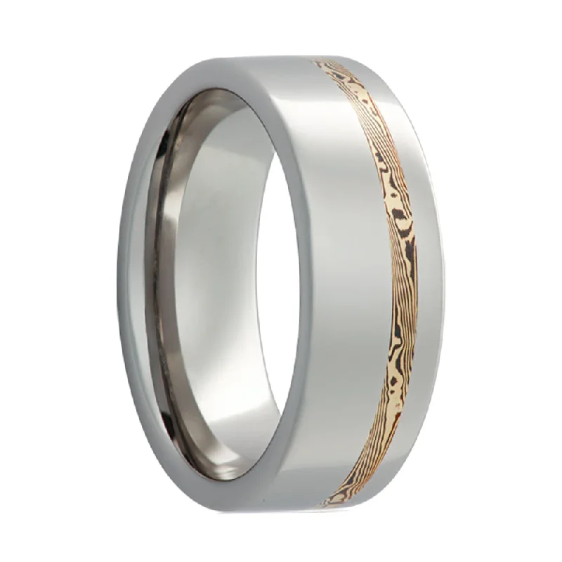 Women’s statement rings with bold colors-Mokume Gane Asymmetrical Inlay Tungsten Wedding Band