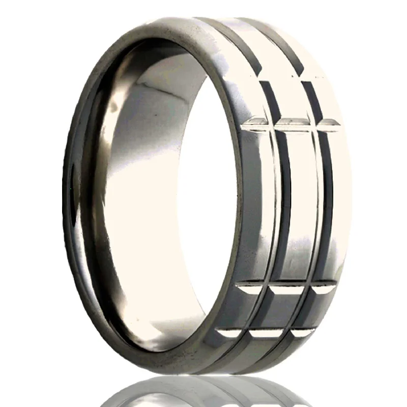 Stunning rings for women with sapphire accents-Titanium Wedding Band with Beveled Edges