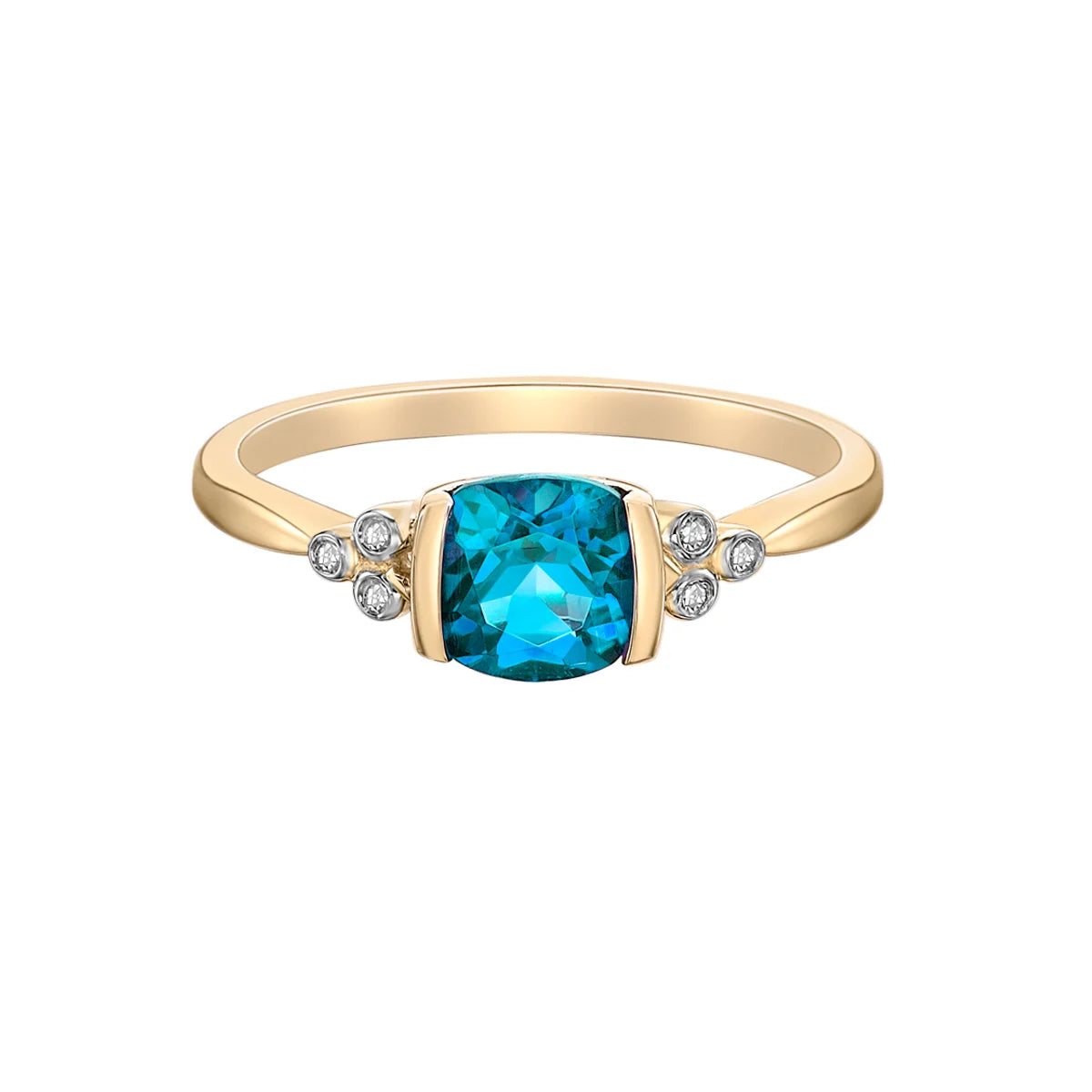 Simple solitaire engagement rings-10kt Yellow Gold Cr Swiss Blue Topaz and Diamond Ring