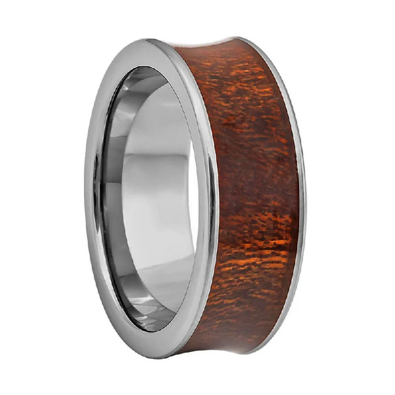 Stunning pearl rings for ladies-Concave Wood Inlay Tungsten Men's Wedding Band