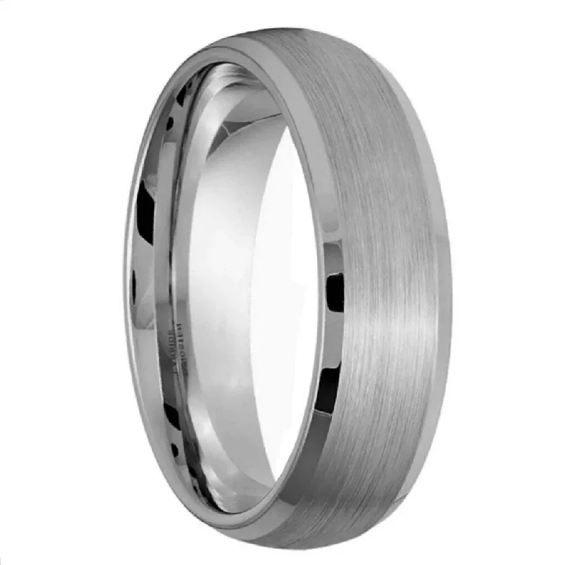 Elegant silver rings for women-Domed Tungsten Men's Wedding Band with Brushed Finish