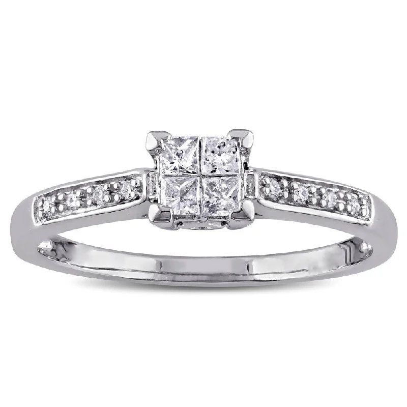 Affordable engagement rings for women-Miadora 10k White Gold 1/4ct TDW Princess Cut Diamond Engagement Ring - White G-H - White G-H