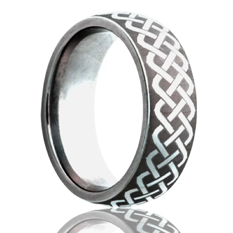 Vintage-style rings for ladies-Domed Tungsten Wedding Band with Interlocking Celtic Knot Pattern