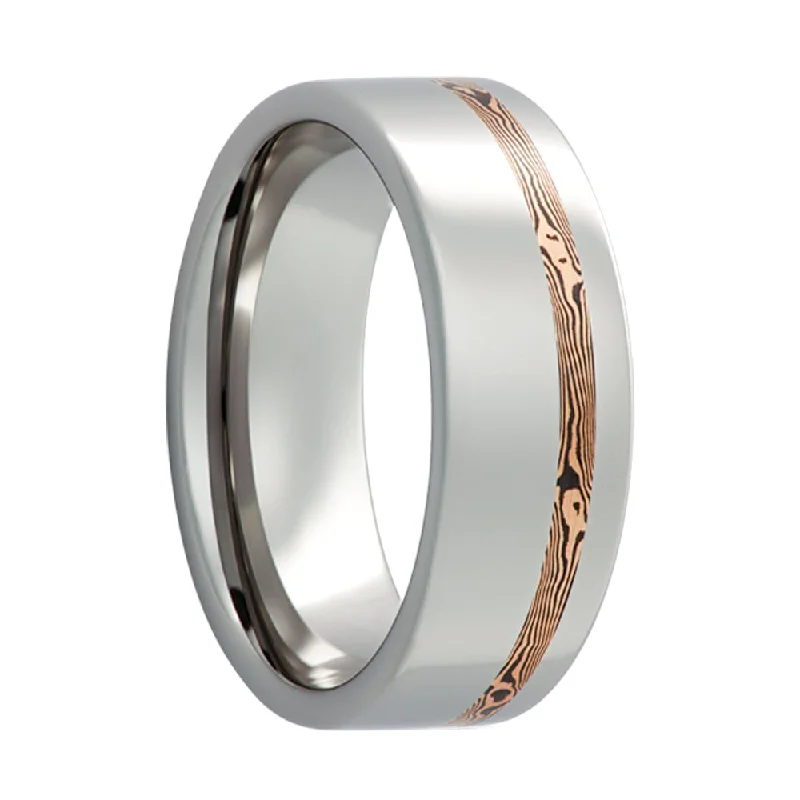 Classic diamond rings for women-Asymmetrical Shakudo & 14k Rose Gold Mokume Gane Inlay Cobalt Wedding Band