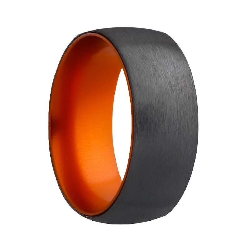 Women’s rings with artistic designs-Domed Satin Zirconium Wedding Band with Orange Center