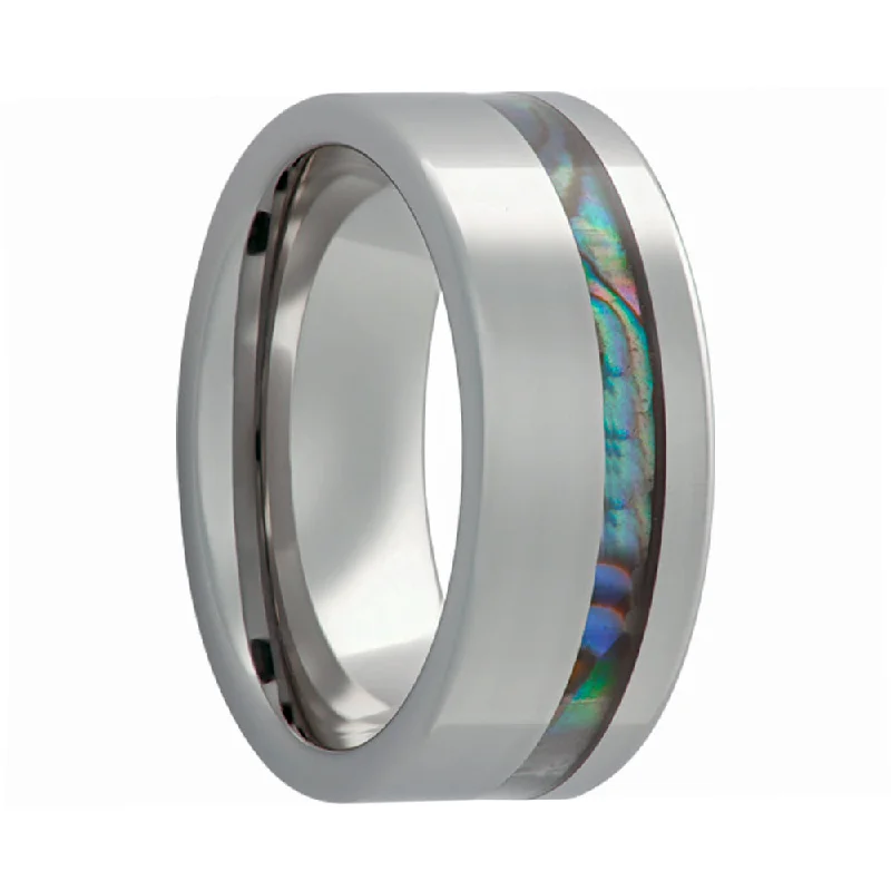 Simple yet elegant rings for women-Asymmetrical Abalone Inlay Cobalt Wedding Band