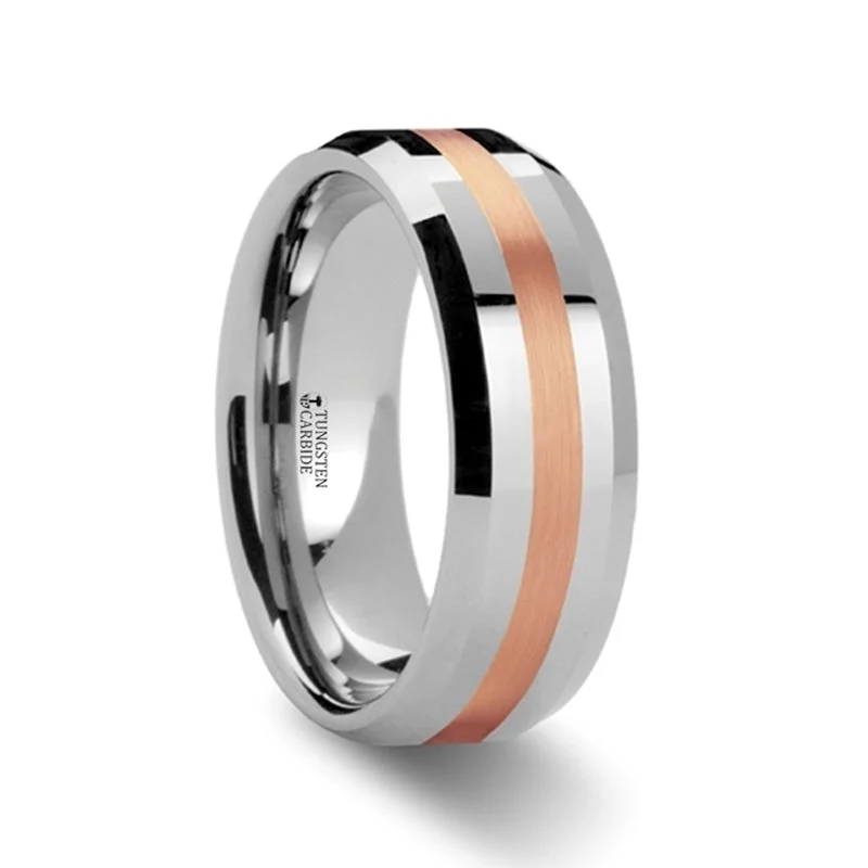 Women’s vintage rings with emerald accents-14k Rose Gold Inlay Tungsten Men's Wedding Band