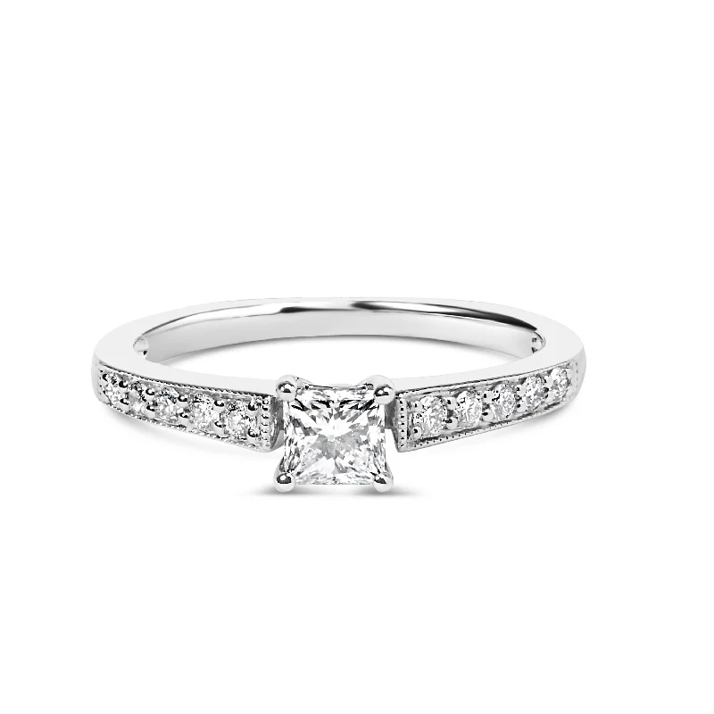 Engagement rings with baguette diamonds-14K White Gold Diamond 1/2 Cttw Princess Cut Diamond Engagement Ring