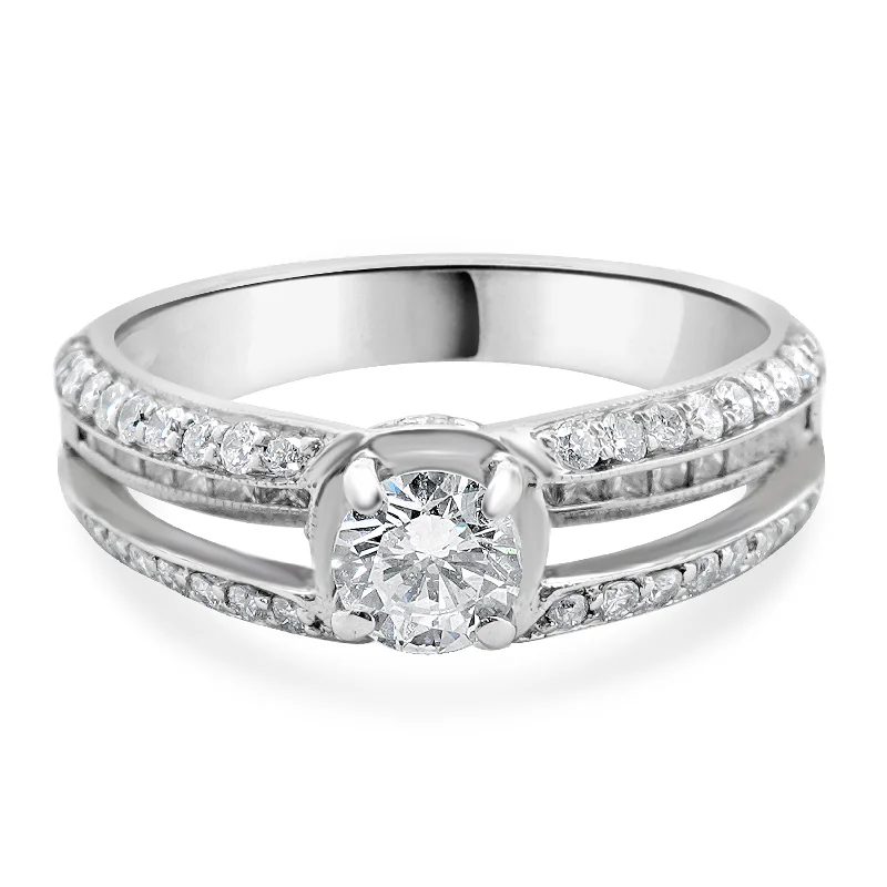 Engagement rings with side diamonds-18 Karat White Gold Round Brilliant Cut Diamond Engagement Ring