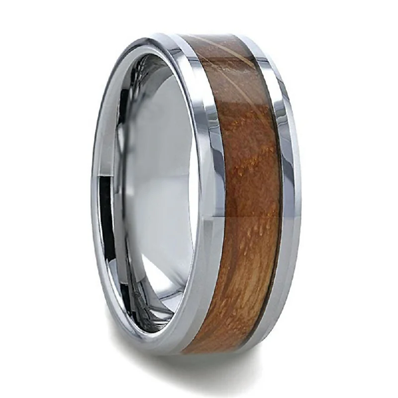 Stunning diamond engagement rings for women-Whiskey Barrel Inlay Tungsten Men's Wedding Band