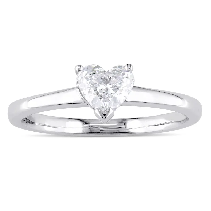 Silver engagement rings for women-Miadora Signature Collection 14k White Gold 1/2ct TDW Heart-Cut Diamond Solitaire Engagement Ring