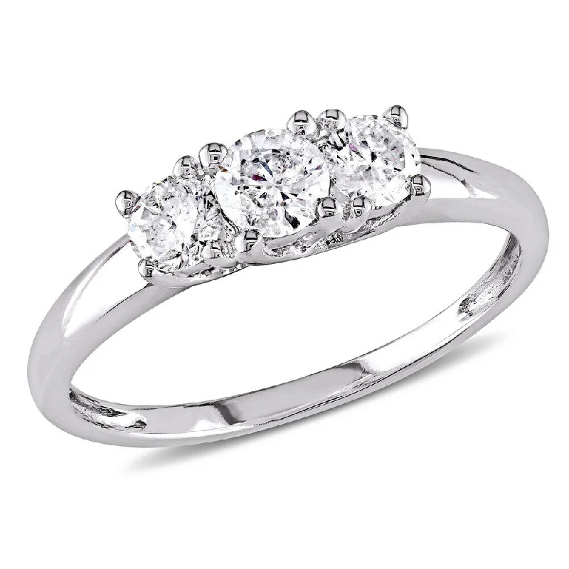 Vintage-inspired engagement rings for women-Miadora Signature Collection 14k White Gold 1/2ct TDW Certified Diamond Three-Stone Engagement Ring