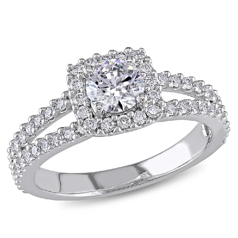 Elegant halo engagement rings for women-Miadora Signature Collection 14k White Gold 1ct TDW Certified Diamond Engagement Ring