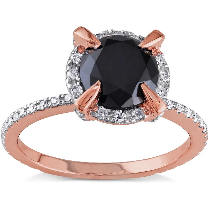 Women’s engagement rings with rubies-Miadora 10k Rose Gold 2ct TDW Black and White Diamond Halo Engagement Ring