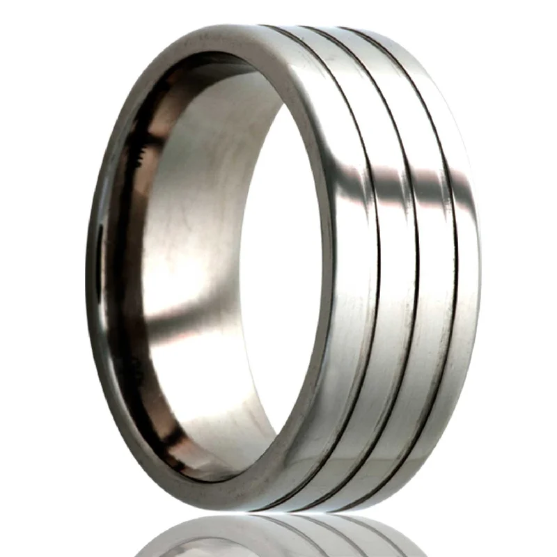 Affordable diamond rings for everyday wear-Triple Grooved Titanium Wedding Band