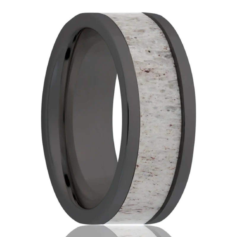 Delicate diamond rings for women-Antler Inlay Ceramic Wedding Band