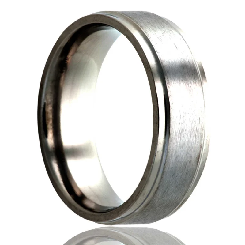 Stunning platinum rings for women-Satin Finish Titanium Wedding Band with Stepped Edges