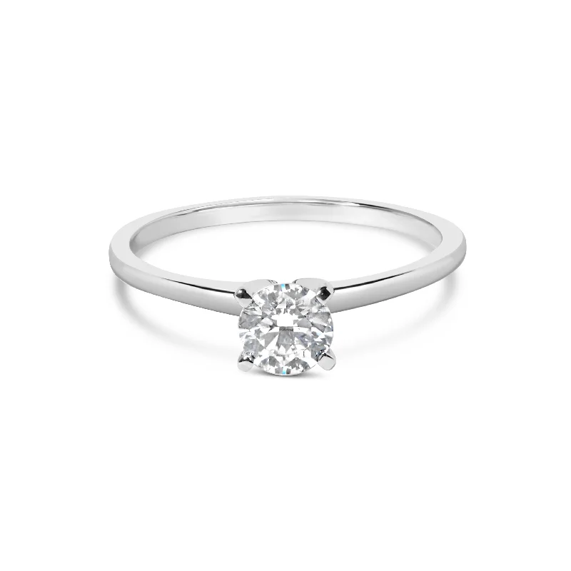 Engagement rings with baguette diamonds-14K White Gold 1/2 Cttw Round Lab Grown Diamond 4 Prong Solitaire Engagement Ring