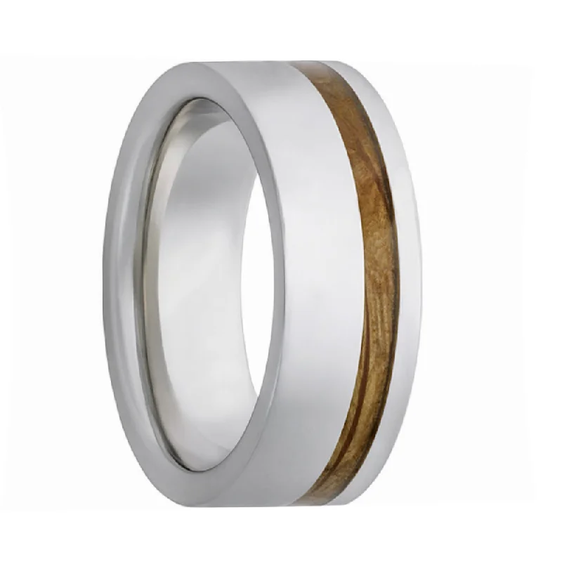 Antique rings for women-Asymmetrical Whiskey Barrel Wood Inlay Cobalt Wedding Band