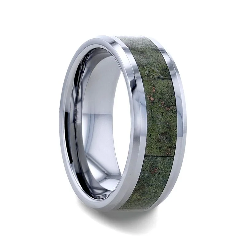 Women’s rings with gold plating-Green Copper Inlay Tungsten Men's Wedding Band