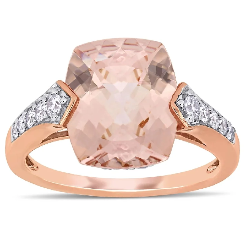 Unique vintage-style engagement rings-Miadora 14k Rose Gold Morganite White Sapphire and 1/4ct TDW Diamond Engagement Ring