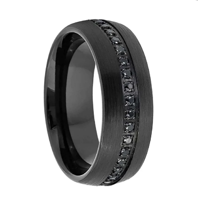 Women’s rings with crystal designs-Black Cubic Zirconia Black Tungsten Men's Wedding Band