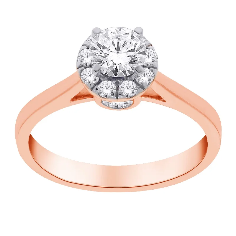 Engagement rings with antique-style settings-14kt Rose Gold Round Halo Diamond Engagement Ring