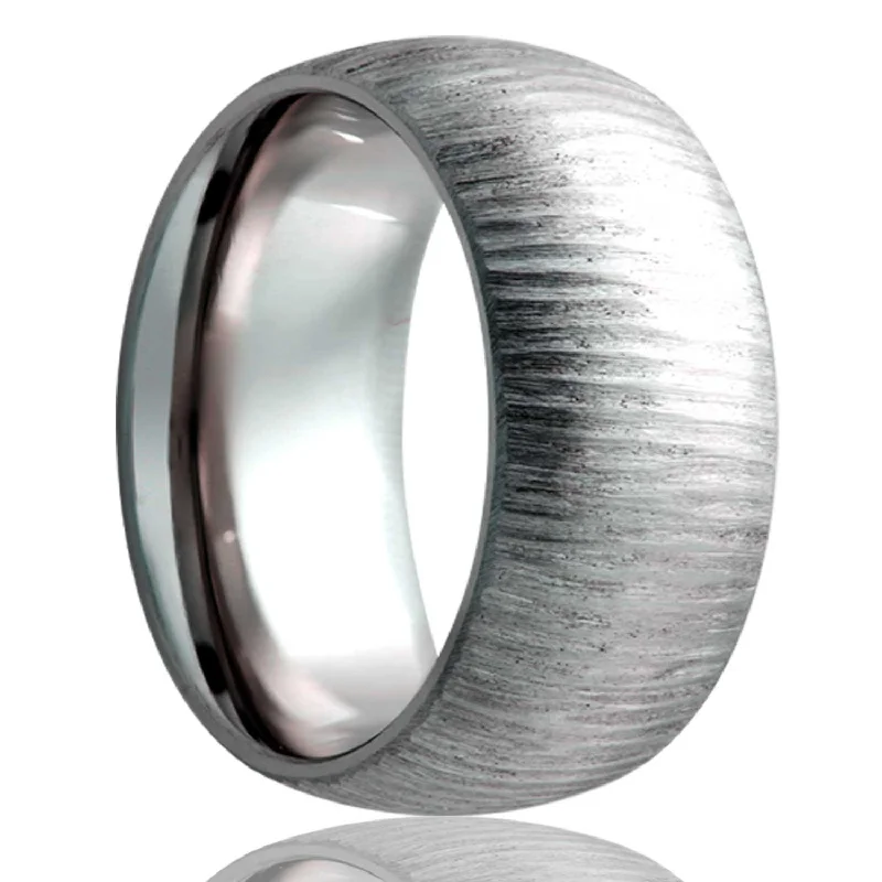 Women’s statement rings with bold colors-Treebark Domed Titanium Wedding Band