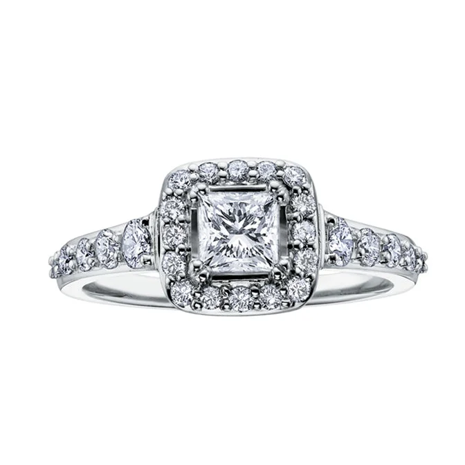 Engagement rings with unique diamond settings-14kt White Gold 1.00cttw Princess Cut Halo Engagement Ring