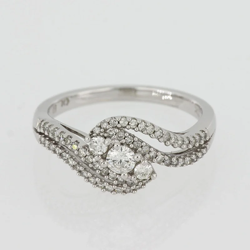 Engagement rings with oval diamonds-1/2ct TDW Diamond 3-stone Bypass Engagement Ring in 10k White Gold by Miadora