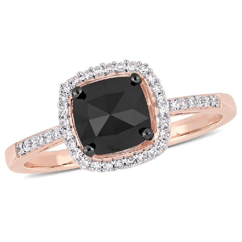 Elegant engagement rings for women-Miadora 14k Rose Gold with Black Rhodium 1ct TDW Black & White Diamond Halo Engagement Ring