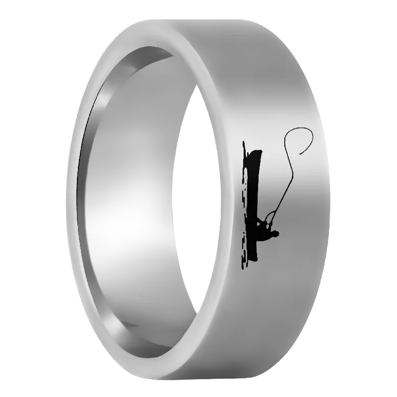 Chic fashion rings with crystal accents-Fisherman Boat Scene Tungsten Men's Wedding Band