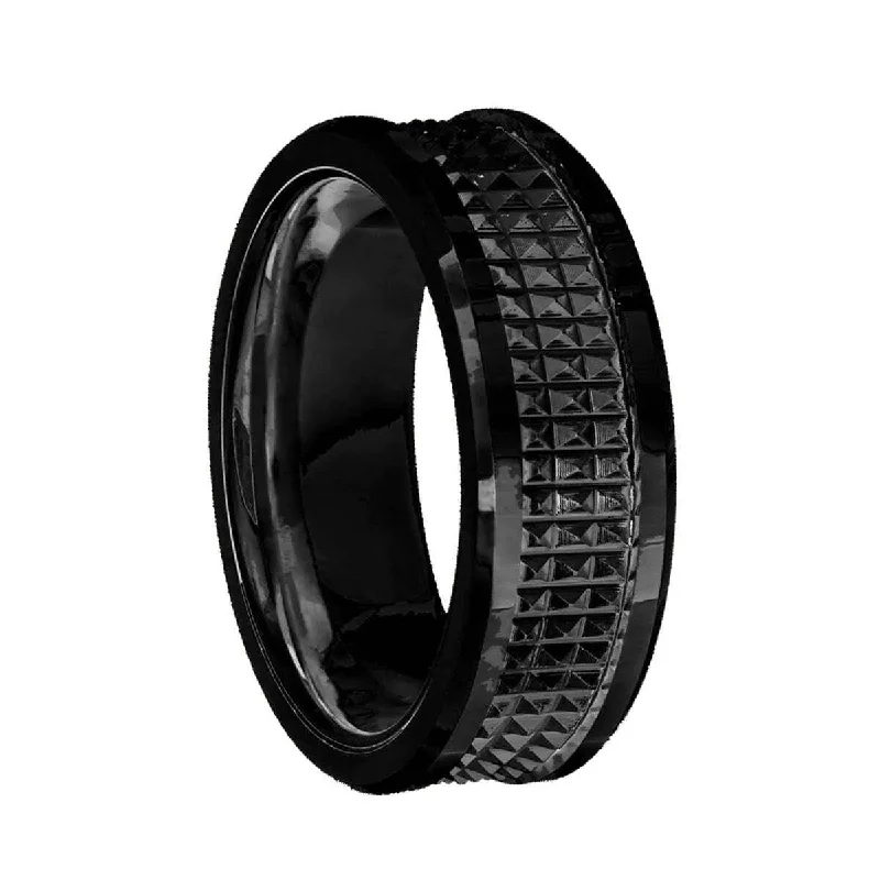 Unique cocktail rings for women-Geometric Pyramid Black Tungsten Men's Wedding Band