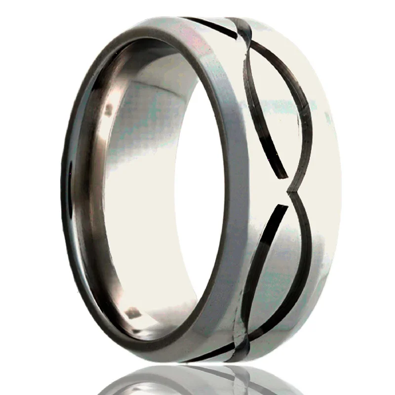 Custom-designed rings for ladies-Infinity Waves Platinum Wedding Band with Beveled Edges