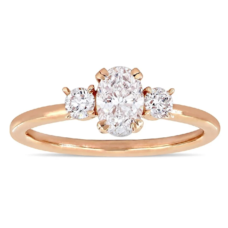 Custom diamond engagement rings-Miadora 14k Rose Gold 1ct TDW Diamond 3-Stone Engagement Ring