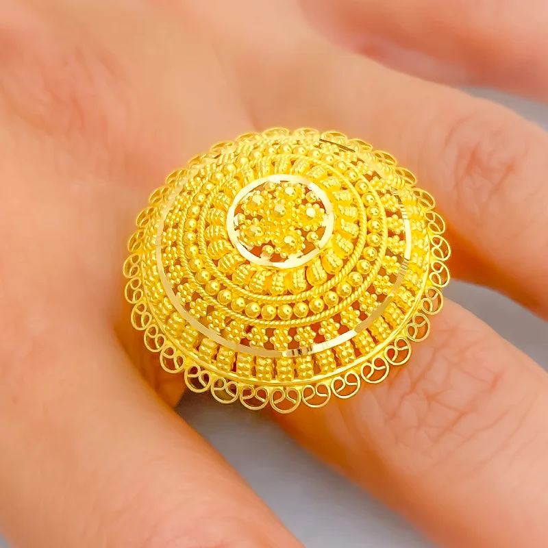 Luxury rings for women with diamond accents-Floral Multi Bead 22k Gold Statement Ring