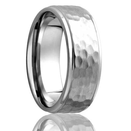 Stunning pearl rings for ladies-Hammered Cobalt Wedding Band with Stepped Edges