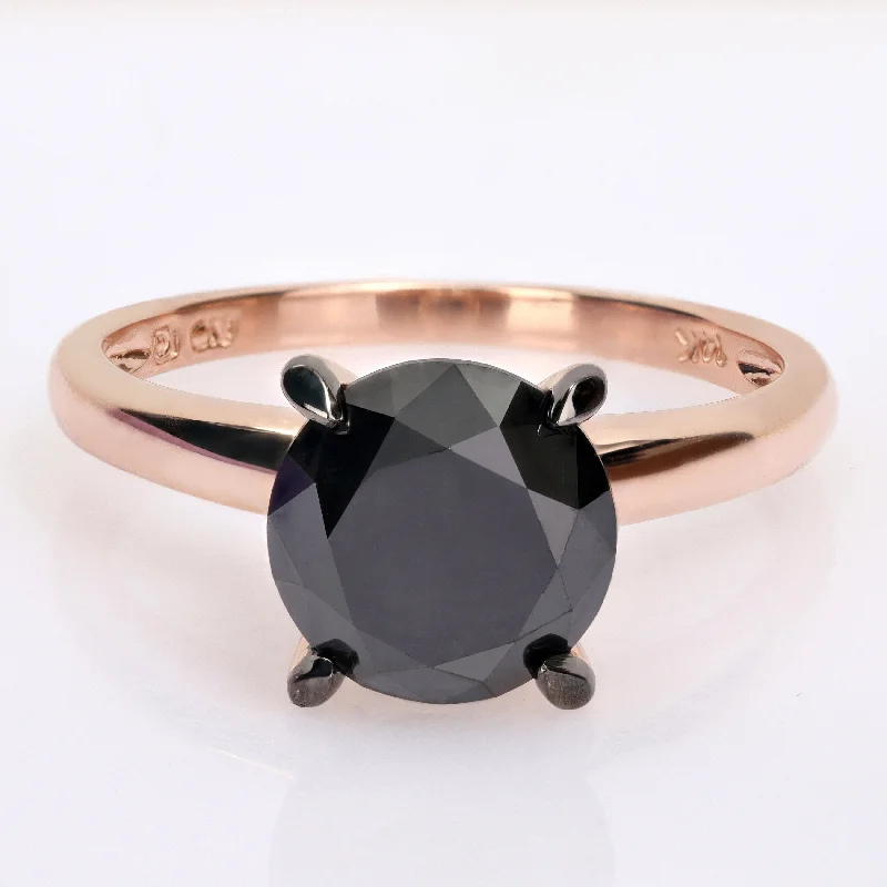 Unique engagement rings for women-Miadora 3ct TDW Black Diamond Solitaire Engagement Ring in 14k Rose Gold