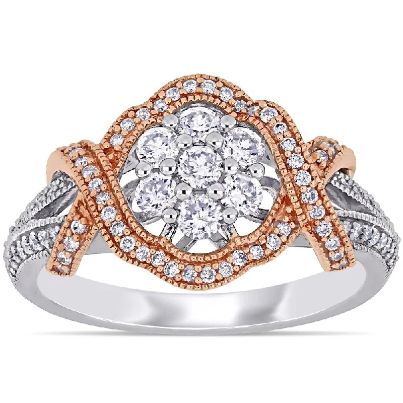 Diamond engagement rings with halo-Miadora 2-Tone 14k Gold 5/8ct TDW Diamond Floral Crossover Engagement Ring