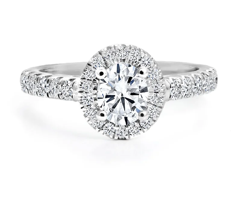 Engagement rings with round sapphires-18kt White Gold 0.86cttw De Beers Forevermark Oval Halo Engagement Ring